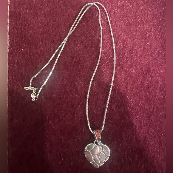 JOHN HARDY Signature Dot Heart Silver Pendant Necklace w/Garnet Embellishment - Picture 11 of 11
